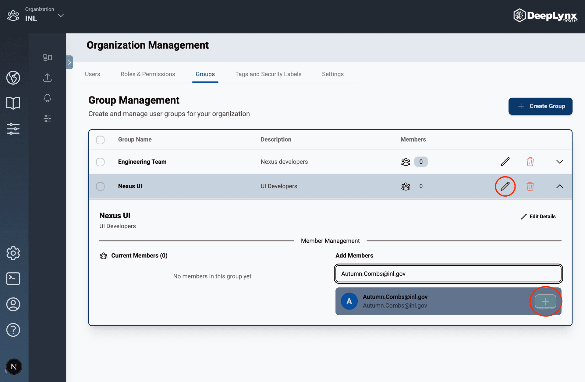 Add User to Group UI