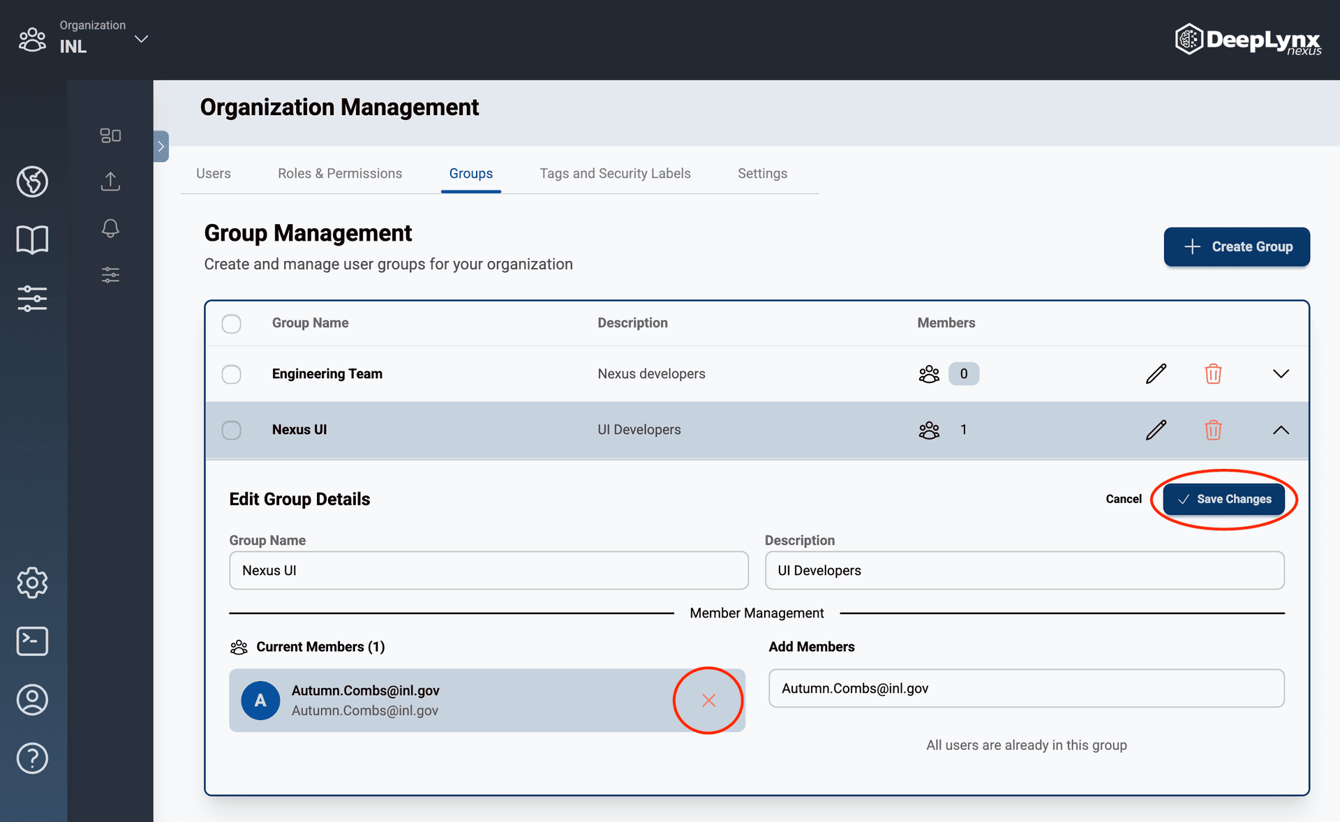 Delete User Group UI
